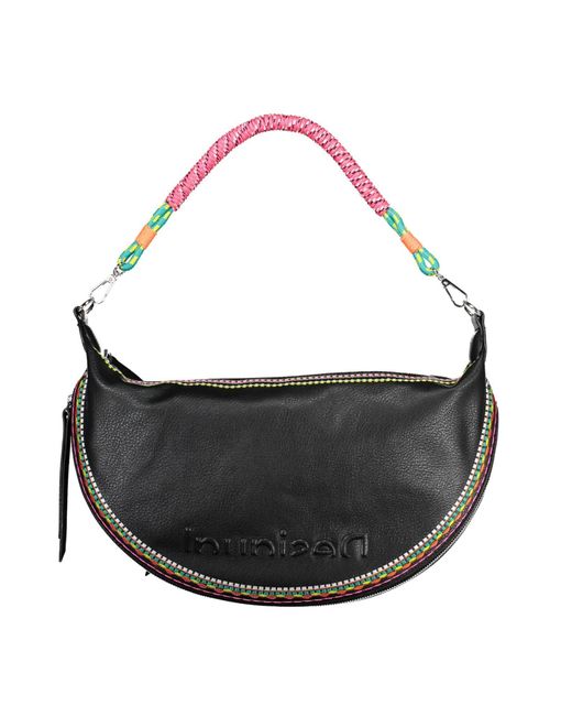 Desigual Black Elegant Embroidered Handbag With Contrasting Details