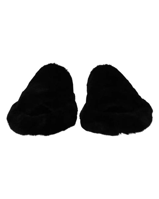 Dolce & Gabbana Black Polyester Faux Fur Mens Flats Sandals Shoes for men