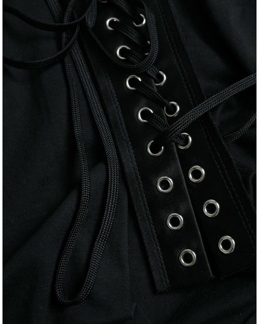 Dolce & Gabbana Black Cotton Lace Up Logo Round Neck Tank Top