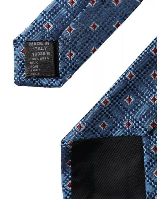 Dolce & Gabbana Blue Geometric Pattern Silk Necktie for men