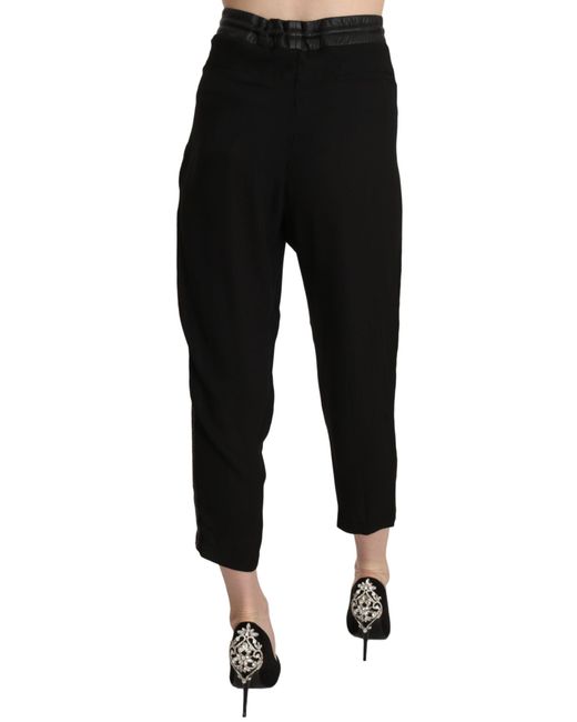 Guess Black Polyester High Waist Cropped Trousers Pants