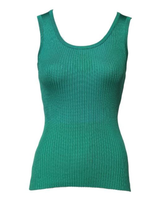 Dolce & Gabbana Green Silk Sleeveless Round Neck Tank Top for men