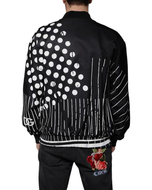 Dolce & Gabbana Black Polka Dot Stripe Nylon Bomber Jacket for men