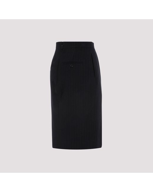 Saint Laurent Black Mid-rise Split-hem Wool-blend Midi Skirt
