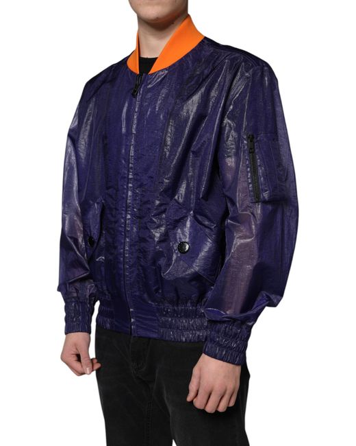 Dolce & Gabbana Blue Cotton Stretch Full Zip Bomber Jacket for men