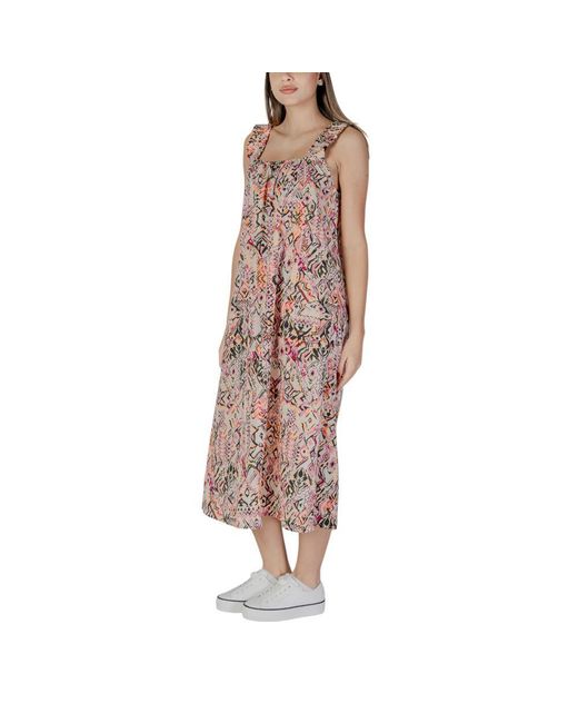 B.Young Brown Multicolor Cotton Long Dress