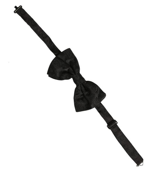 Dolce & Gabbana Men Black Paisley Silk Adjustable Neck Papillon Bow Tie for men
