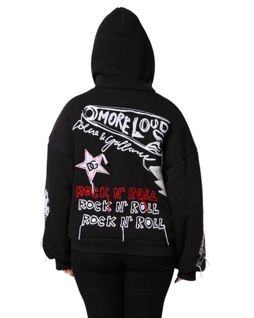 Dolce & Gabbana Black Embroidered Full Zip Hooded Jacket for men