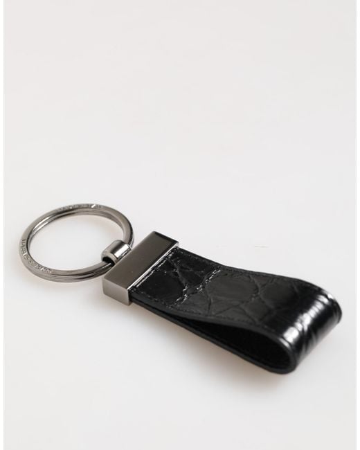 Dolce & Gabbana Black Leather Logo Metal Ring Keychain Holder Men Keyring for men