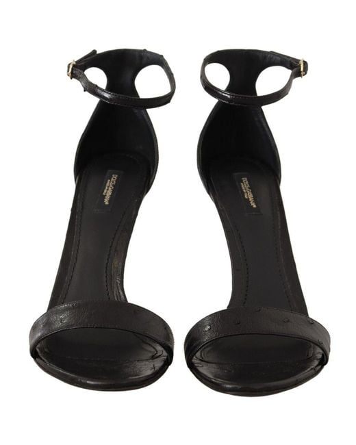 Dolce & Gabbana Black Elegant Ostrich Leather Ankle Strap Heels