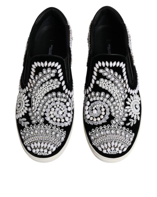 Dolce & Gabbana Black Embellished London Men Slip On Shoes for men