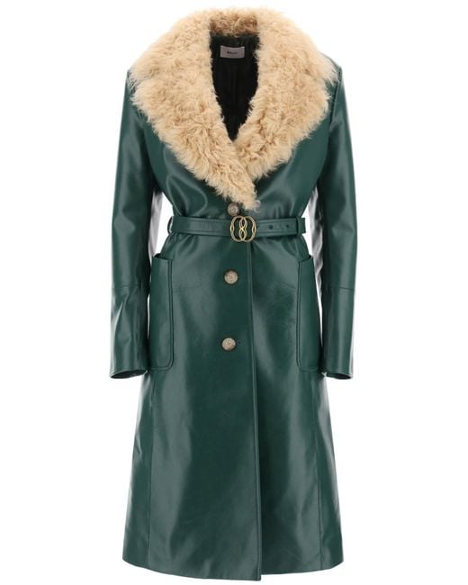 Bally Green Leather And Shearling Coat