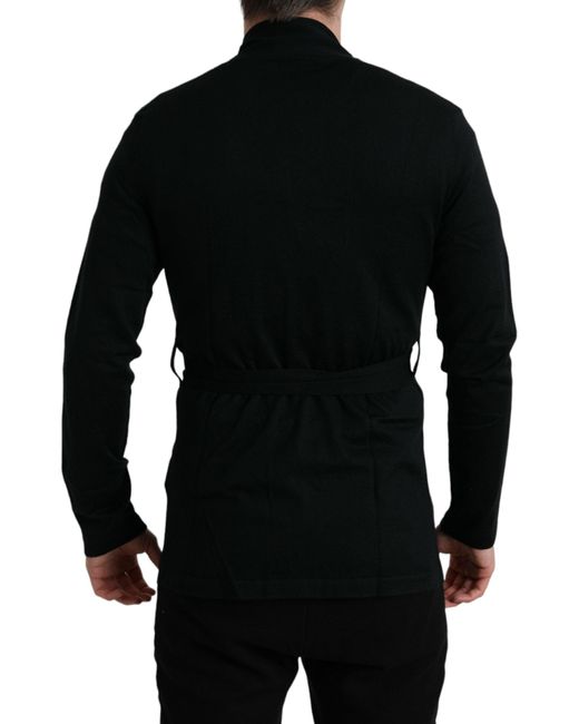 Dolce & Gabbana Black Elegant Cashmere Robe With Waist Belt for men