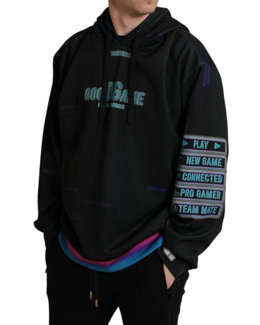 Dolce & Gabbana Black Logo Print Hooded Sweatshirt Sweater for men