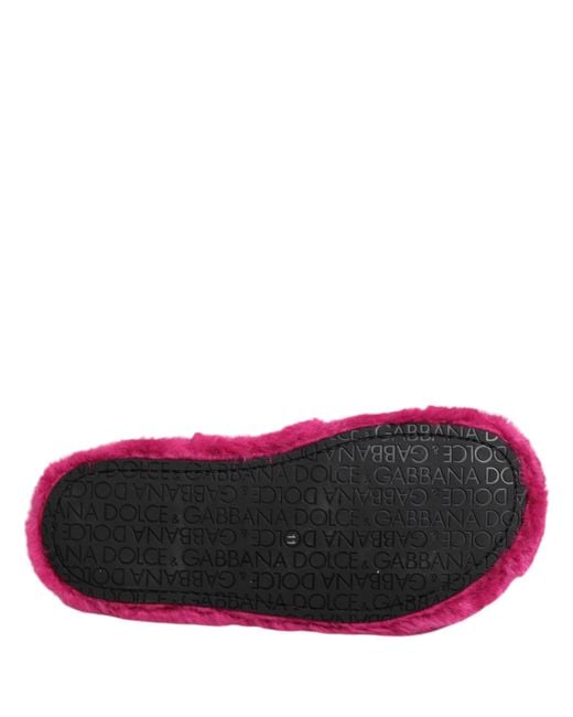 Dolce & Gabbana Pink Acrylic Faux Fur Mens Flats Sandals Shoes for men