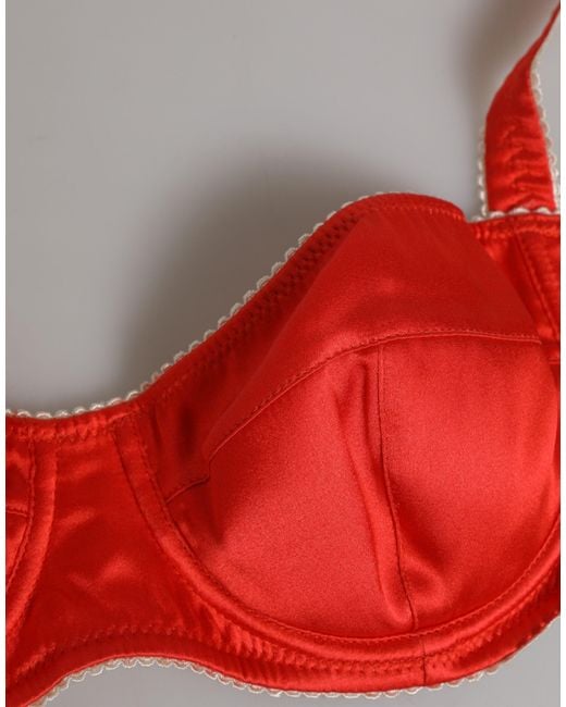 Dolce & Gabbana Red Silk Satin Underwire Bra Semi-Pad Underwear Elastane Clothing