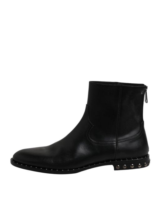 Dolce & Gabbana Black Leather Logo Ankle Boots Studded Shoes for men