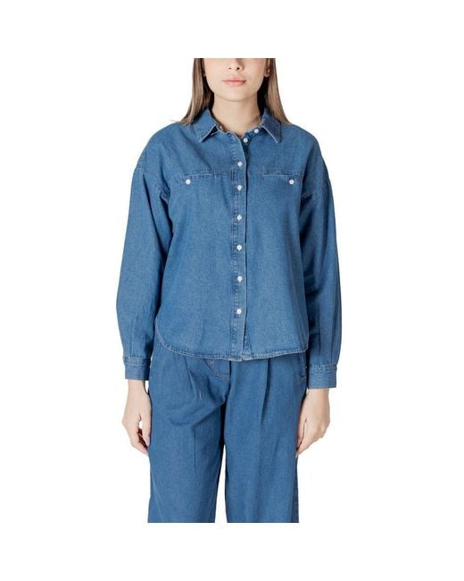 Ichi Blue Cotton Blouse