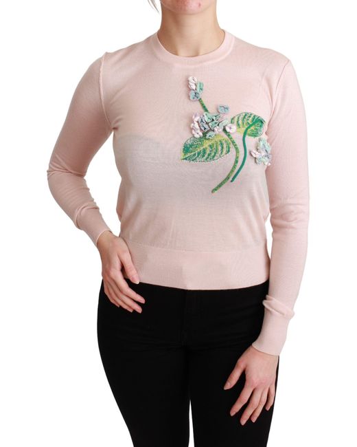 Dolce & Gabbana Pink Floral Silk Cashmere Pullover Sweater