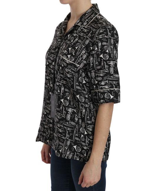 Dolce & Gabbana Black Dolce Gabbana Musical Instruments Silk Shirt