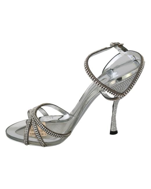 Dolce & Gabbana Metallic Silver Crystal Ankle Strap Sandals Shoes