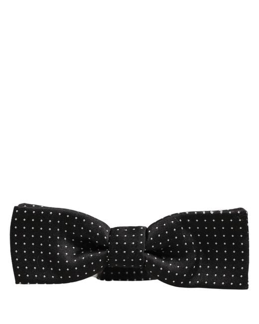 Dolce & Gabbana Black White Polka Dot Adjustable Neck Papillon Bow Tie for men
