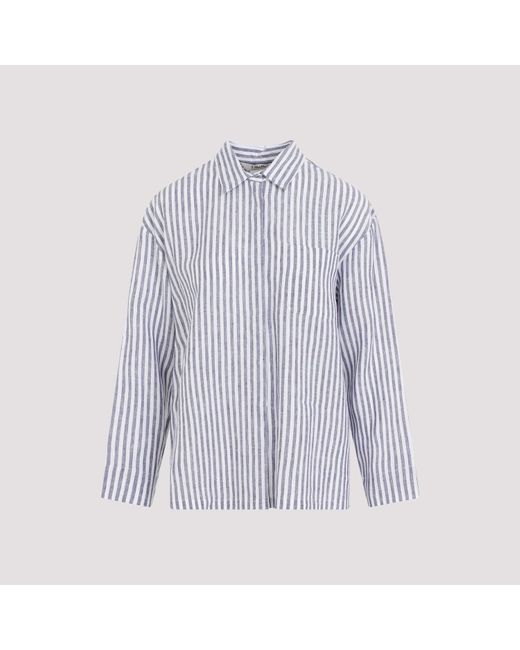 MAX MARA'S Purple White Blue Renania Striped Linen Shirt