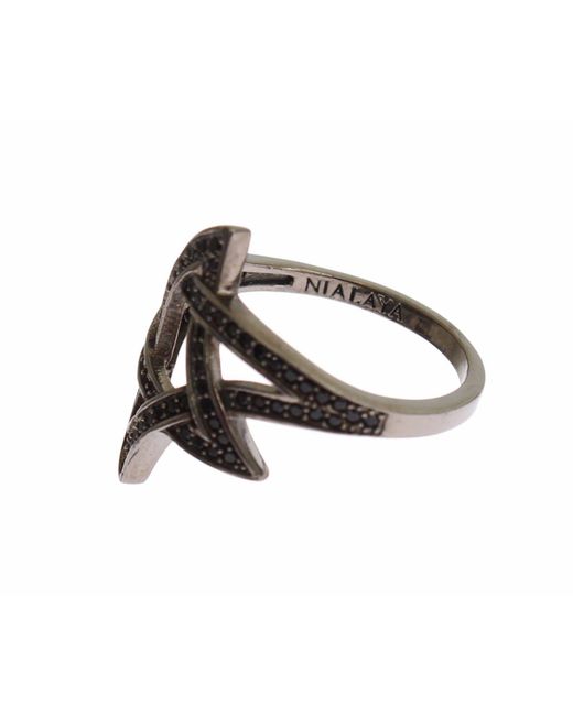 Nialaya Black Cz Rhodium 925 Silver S Ring