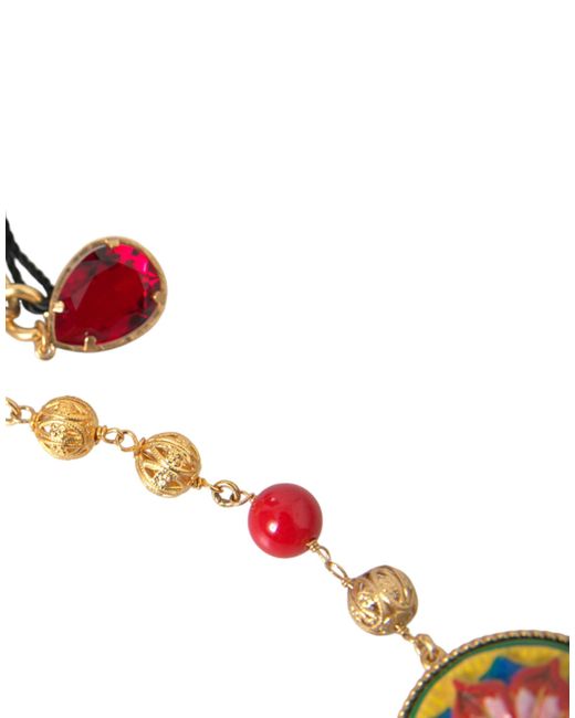 Dolce & Gabbana Red Brass Fur Crystal Waist Torero Waist Belt