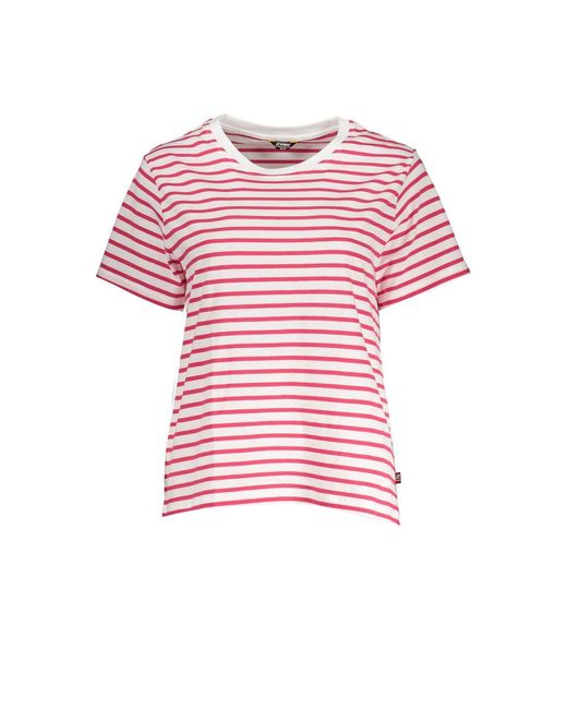 K-Way Pink Chic White Cotton Tee With Contrast Detailing