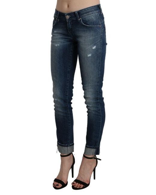 Acht Cotton Blue Washed Low Waist Skinny Cropped Jeans