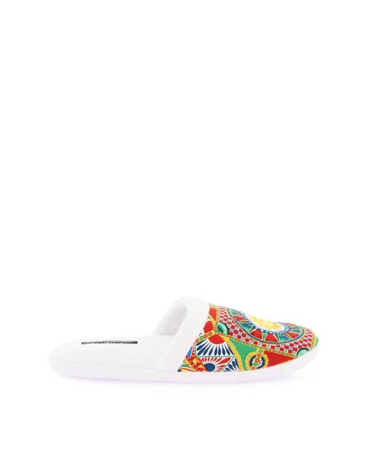 Dolce & Gabbana White 'carretto' Terry Slippers for men