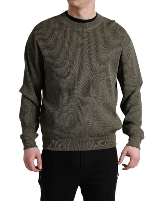 Dolce & Gabbana Gray Viscose Crew Neck Pullover Sweater for men
