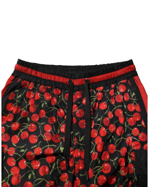 Dolce & Gabbana Black Red Cherry Print Men Sweatpants Pants for men