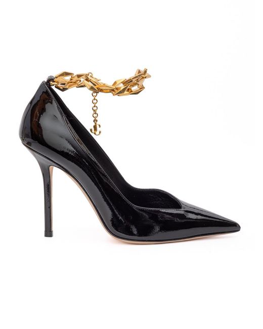 Jimmy Choo Multicolor Black Patent Leather Diamond Talura 100 Pumps