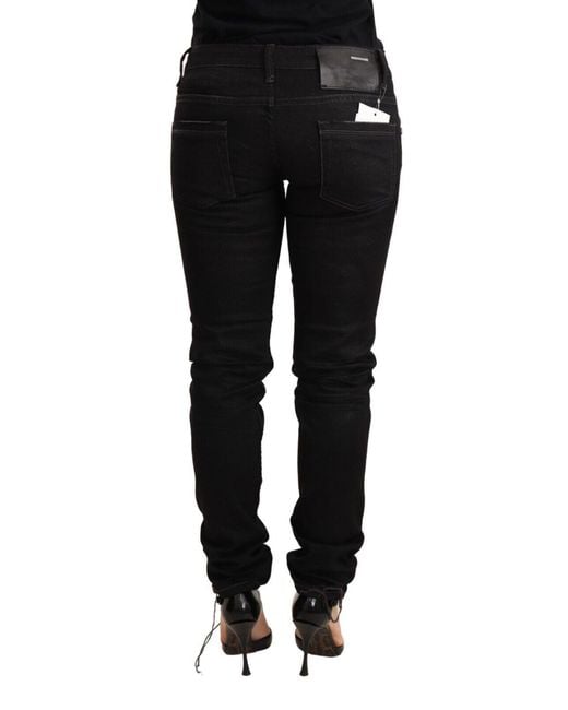 Acht Black Washed Cotton Slim Fit Denim Low Waist Trouser Jeans