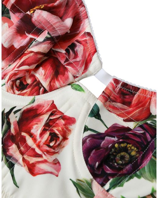 Dolce & Gabbana Red Floral Silk Blend Bustier Crop Top
