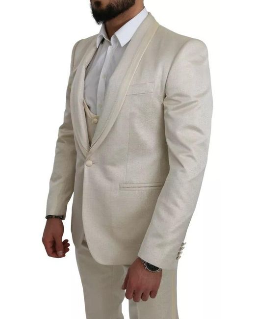 Dolce & Gabbana Natural Wool Crème 3 Piece Sicilia Shawl Suit for men