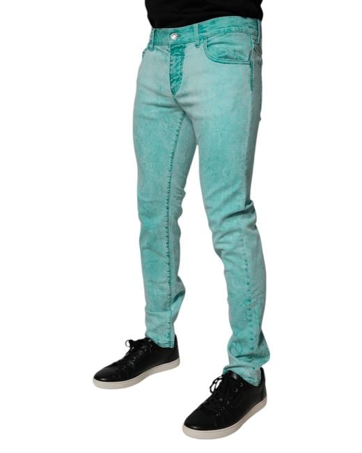 Dolce & Gabbana Blue Slim Fit Acid Wash Jeans for men