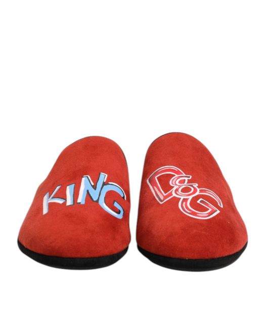 Dolce & Gabbana Red Suede Dg King Men House Slippers Shoes for men