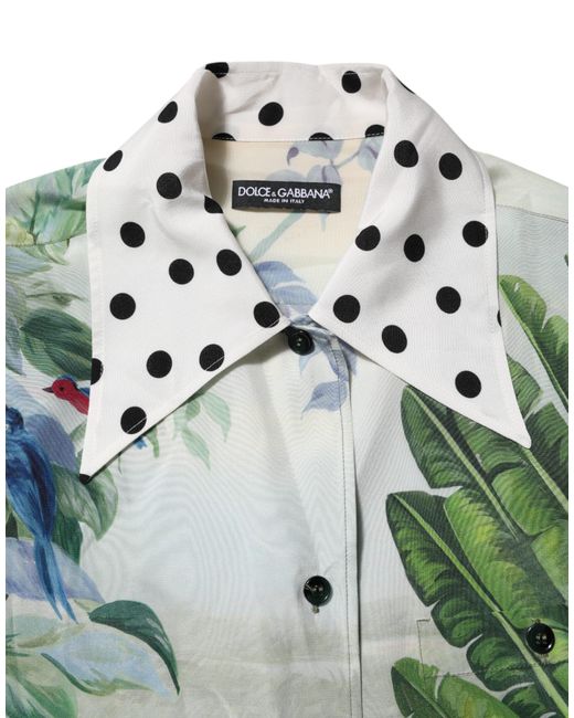 Dolce & Gabbana Green Multicolor Printed Silk Collared Shirt Top