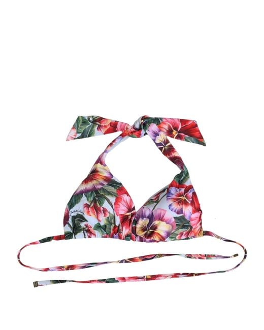 Dolce & Gabbana Red Multicolor Floral Triangle Beachwear Bikini Top