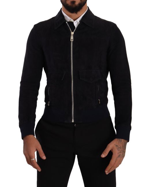 Dolce & Gabbana Black Suede Lambskin Leather Coat Jacket for men