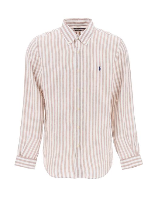 Polo Ralph Lauren White Striped Custom-Fit Shirt for men