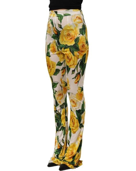 Dolce & Gabbana Yellow Multicolor Floral High Waist Straight Pants