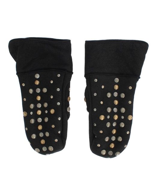 Dolce & Gabbana Black Wool Shearling Studded Gloves for men