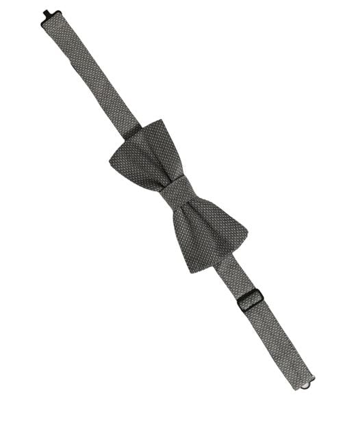 Dolce & Gabbana Men Gray Silk Patterned Adjustable Neck Papillon Bow Tie for men