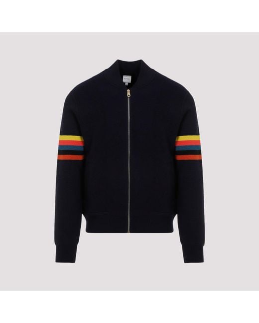 PS by Paul Smith Blue Dark Navy Knitted Wool Bomber Jacket for men