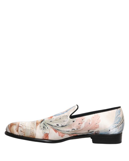 Dolce & Gabbana White Floral Vase Slip On Dress Loafers Shoes for men