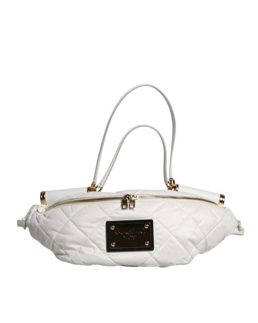 Dolce & Gabbana Metallic White Quilted Logo Plaque Belt Waist Fanny Pack Bag for men